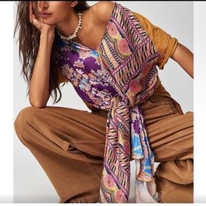 Free People ~ Purple ~ Floral Mixed-Print ~ Tie-Front Top ~ Medium